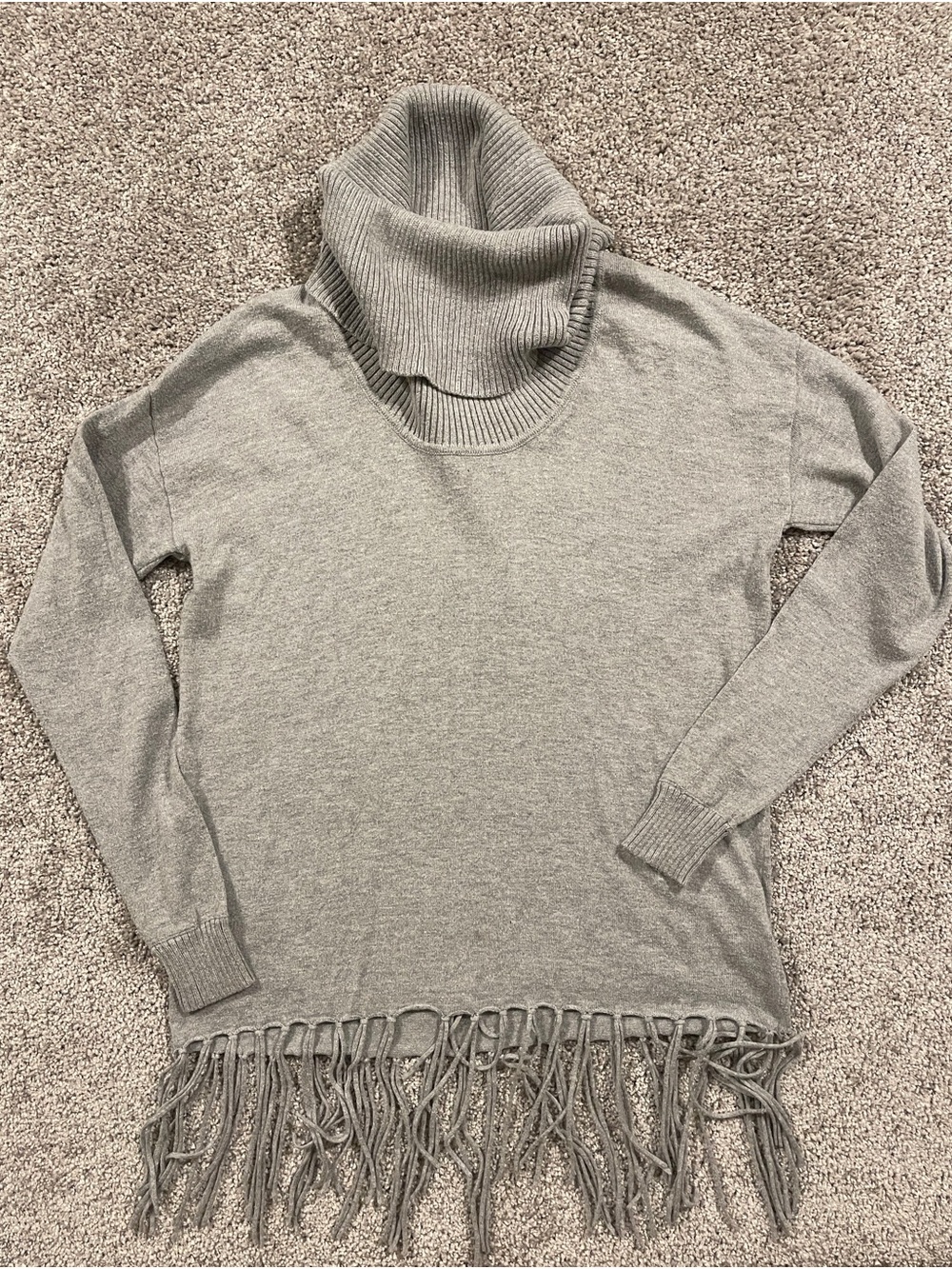 MICHAEL Michael Kors Women’s XXS Gray Turtleneck Boho Fringe Hem Sweater